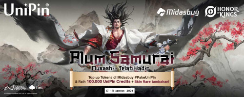 Plum Samurai Musashi Telah Hadir di Honor of Kings! Top Up Tokens untuk Raih 100.000 UniPin Credits & Rare Skins